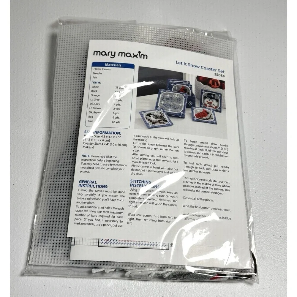 Mary Maxim Let It Snow Coasters & Holder Plastic Canvas Cross Stitch Kit 25684‎